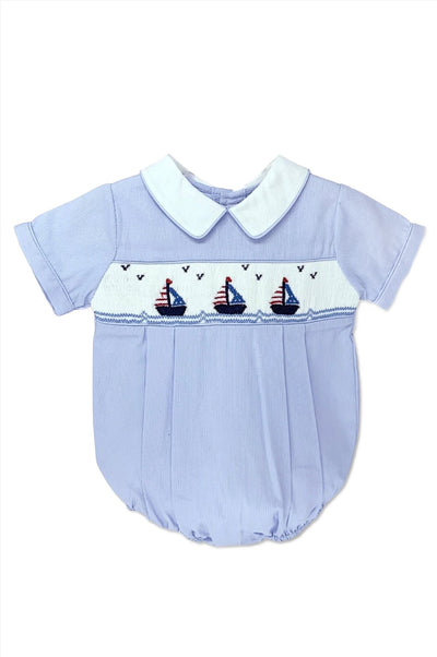 Smocked Freedom Boats Baby Boy Bubble Romper - Carriage Boutique