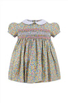 Smocked Green Sunshine Floral Baby Girl Dress