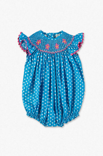 Smocked Pink Daisy Polka Dot Baby Girl Bubble - Carriage Boutique