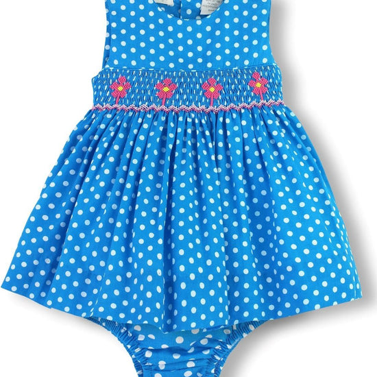 Smocked Polka Dot Flowers Baby Girl Sleeveless Dress - Carriage Boutique