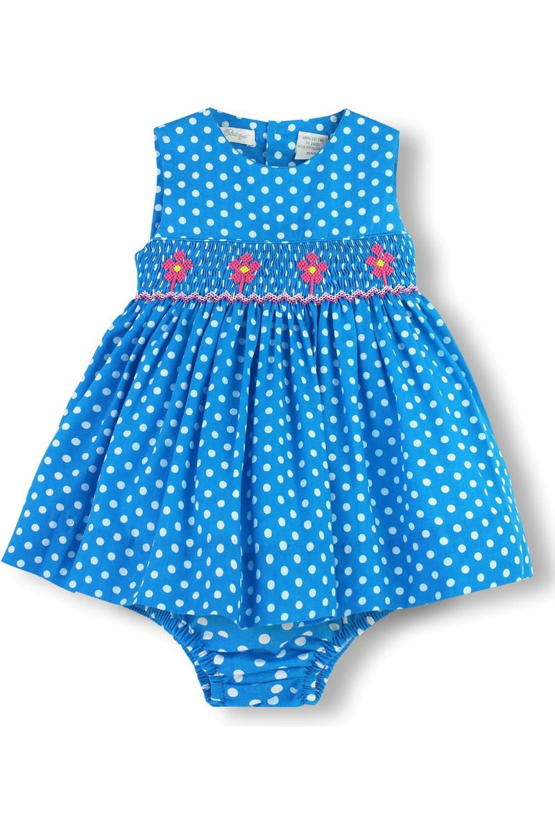 Smocked Polka Dot Flowers Baby Girl Sleeveless Dress - Carriage Boutique