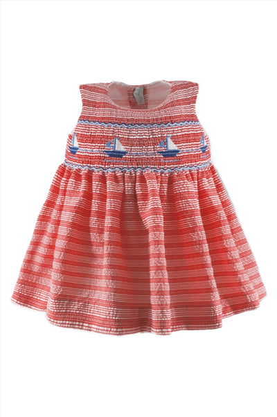 Smocked Sailboats Seersucker Baby & Toddler Girl Dress - Carriage Boutique