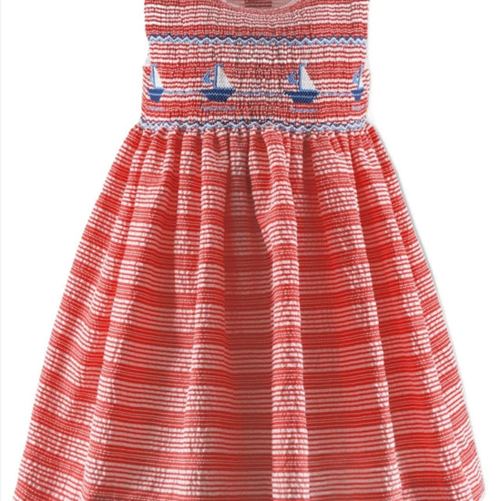 Smocked Sailboats Seersucker Baby & Toddler Girl Dress 2 - Carriage Boutique