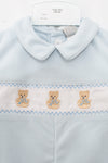 Smocked Teddy Bear Blue Baby Boy Longall