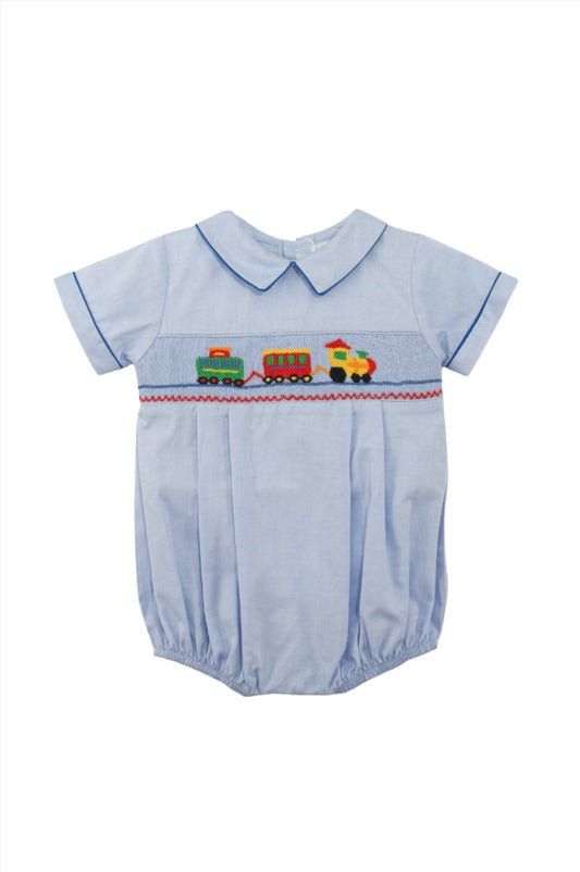 Smocked Train Baby Boy Bubble Romper