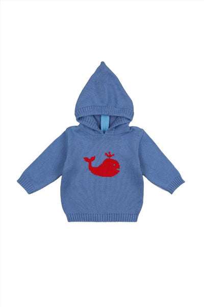 Smocked Whale Hooded Zip Back Baby & Toddler Blue Sweater - Carriage Boutique