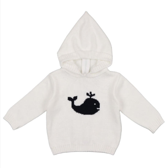 Smocked Whale Hooded Zip Back Baby & Toddler White Sweater - Carriage Boutique