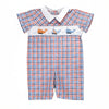 Smocked Whales Plaid Shortall Baby Boy Romper - Carriage Boutique