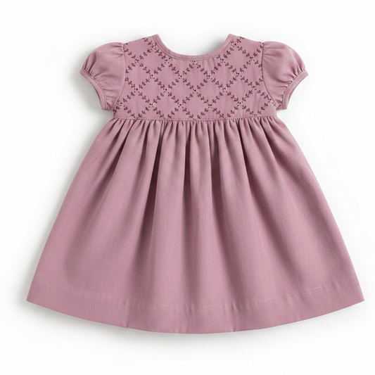 Hand Embroidery Short Sleeves Yoke Baby  Dress