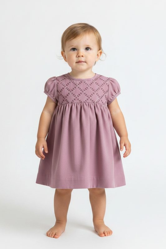 Hand Embroidery Short Sleeves Yoke Baby  Dress