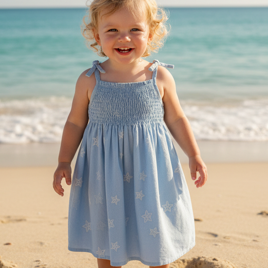 Starfish - Blue Sleeveless Toddler Girl Dress
