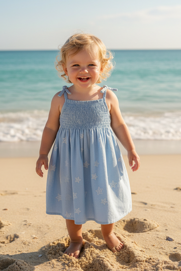 Starfish - Blue Sleeveless Toddler Girl Dress