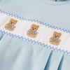 Light blue dress with embroidered teddy bears and decorative trim