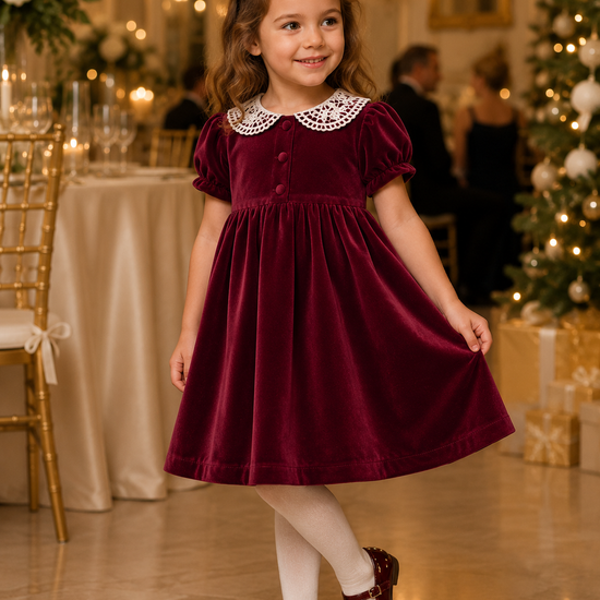 Red Velvet Short Sleeve Toddler & Little Girl Dress