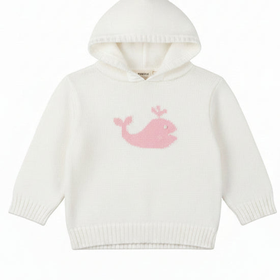 Hooded white sweater with Whale 