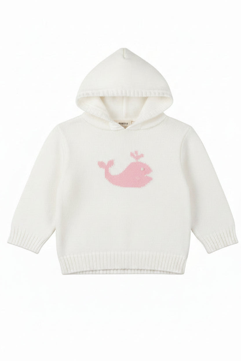 Hooded white sweater with Whale 