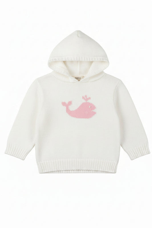 Hooded white sweater with Whale 