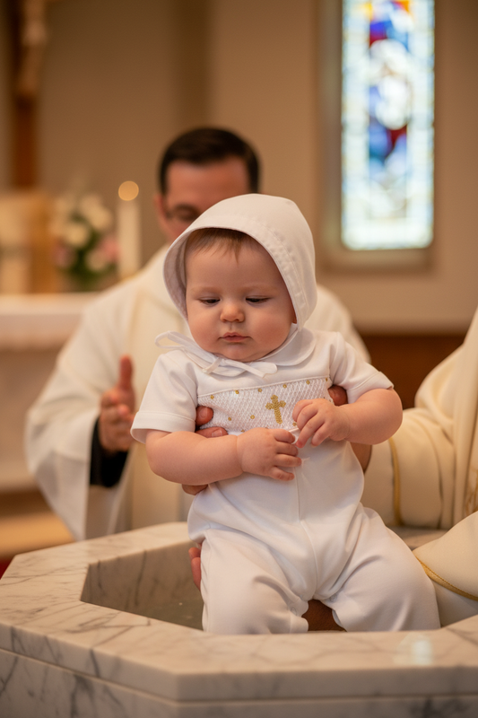 Baby Boy Christening & Baptism Hand Smocked Longall with Bonnet