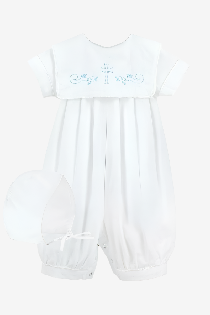 Long Romper Embroidered Cross Baby Boy Christening Outfit