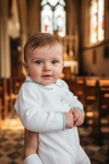 Knit Pearl Blue  Baby Boy Baptism Outfit With Bonnet