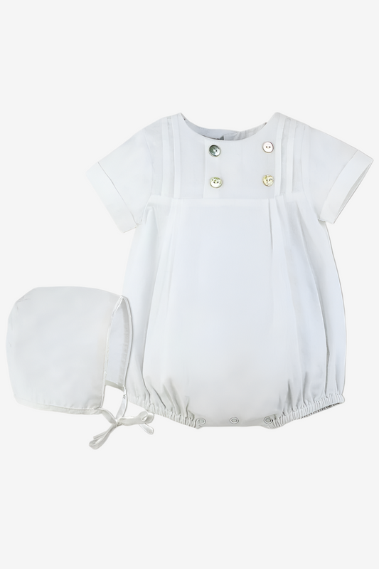 Gender Neutral Linen Tuck Romper Baby Christening Outfit Gender Neutral