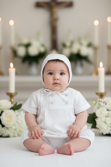 Gender Neutral Linen Tuck Romper Baby Christening Outfit Gender Neutral