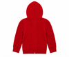 Red hoodie with cable knit sleeves on a white background