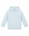 Carriage Boutique baby blue cable knit hooded sweater in soft cotton with ribbed cuffs and hem