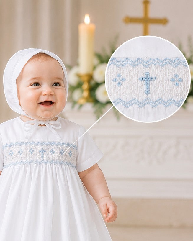 Long Bullion Cross Baby Boy Christening Gown with Bonnet – Carriage Boutique