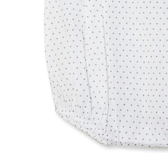 Carriage Boutique white cotton blend baby boys romper with grey polka dots and hot air balloon smocking.