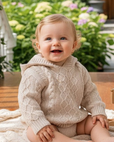 Baby Fisherman knit Sweater Hooded Zip Back