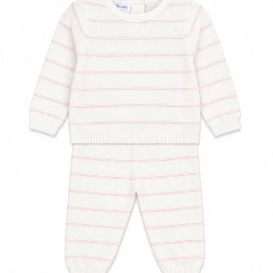 Carriage Boutique baby knit legging set in creamy white with delicate blush pink stripes and long sleeves