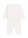 Carriage Boutique baby knit legging set in creamy white with delicate blush pink stripes and long sleeves