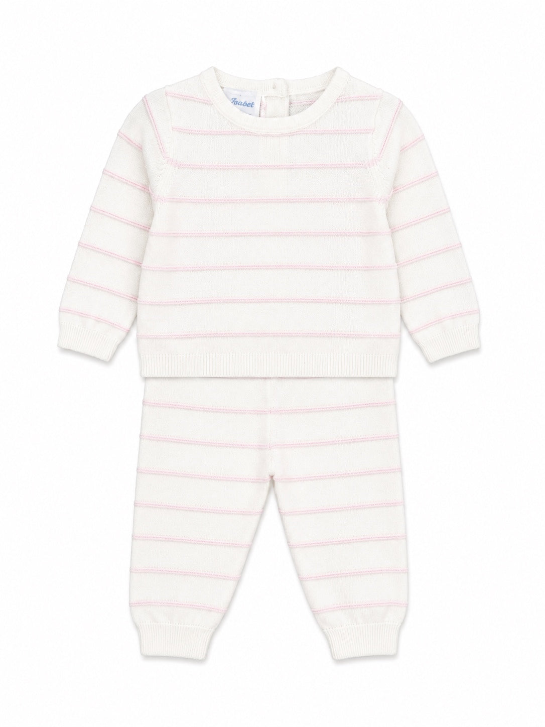 Carriage Boutique baby knit legging set in creamy white with delicate blush pink stripes and long sleeves