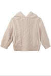 Carriage Boutique beige cotton fisherman knit baby sweater with a hood and cable knit texture