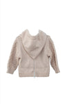 Carriage Boutique beige cotton fisherman knit baby sweater with a hood and zip-back closure.