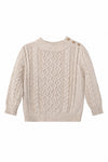 Carriage Boutique baby boy fisherman knit pullover sweater in beige cotton with shoulder button detail.