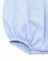 Carriage Boutique baby boy bubble romper in soft blue and white checkered pattern with elastic leg openings