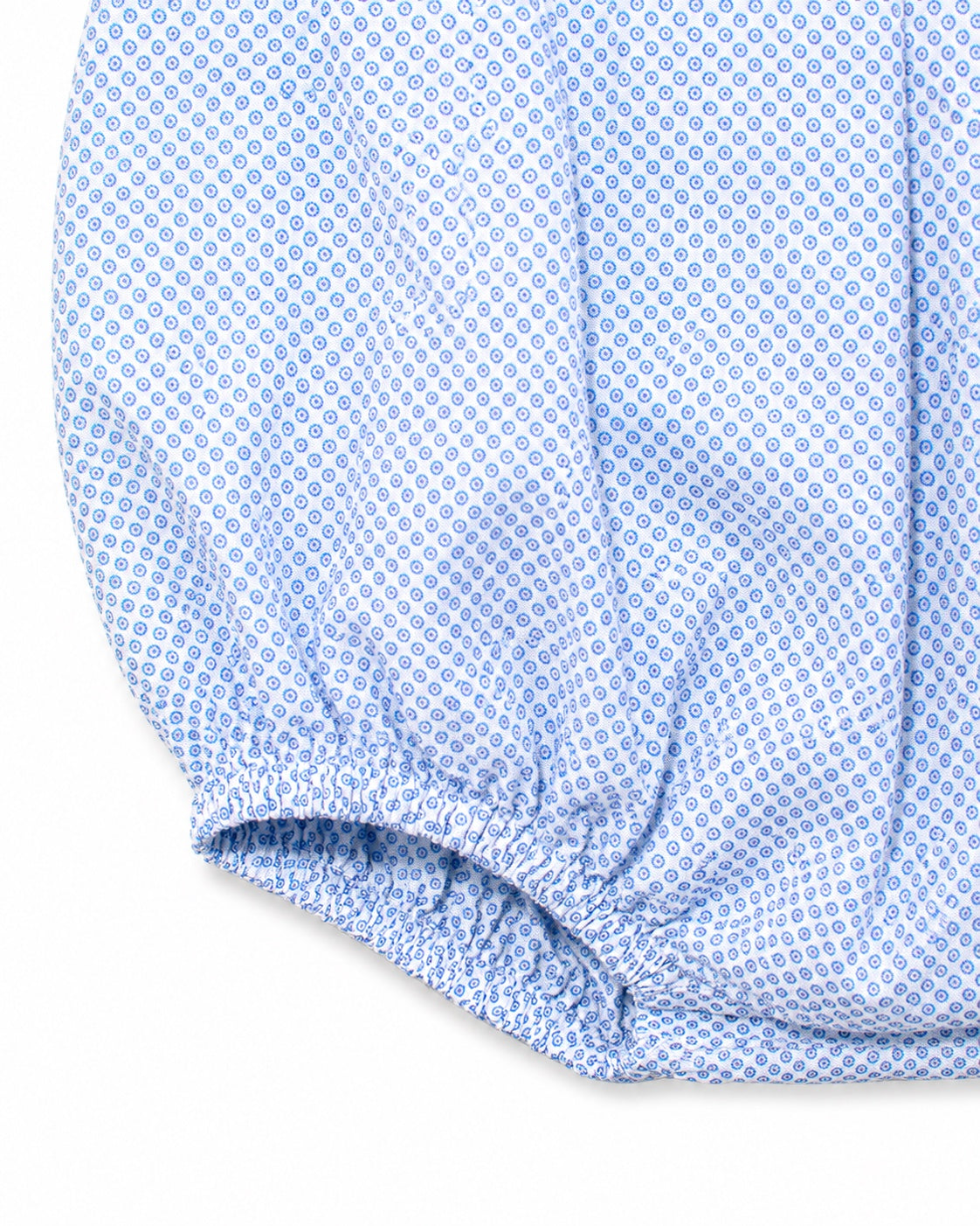 Carriage Boutique baby boy bubble romper in soft blue and white checkered pattern with elastic leg openings
