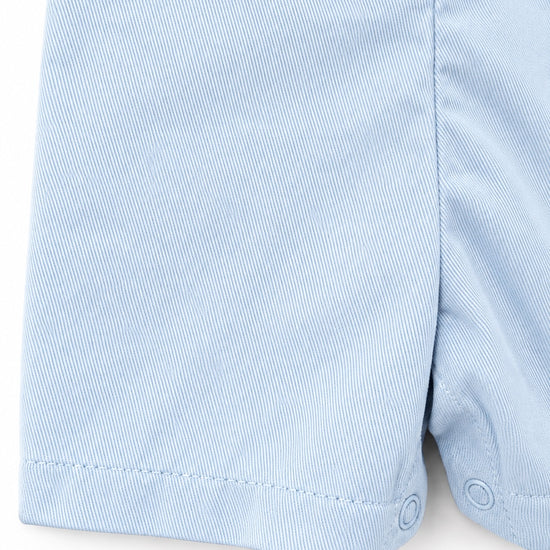 Carriage Boutique light blue cotton baby shortall romper with snap crotch detail