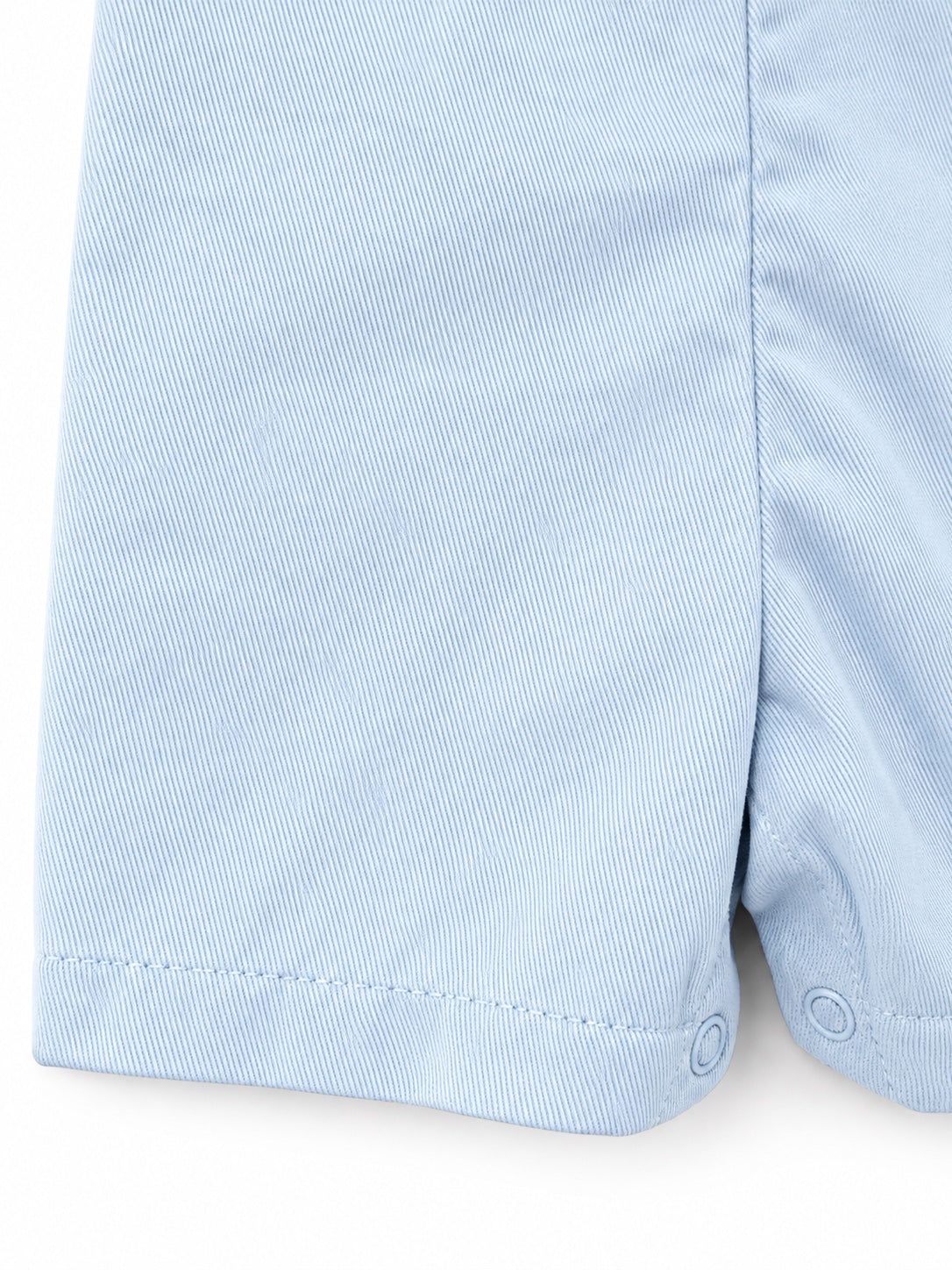 Carriage Boutique light blue cotton baby shortall romper with snap crotch detail