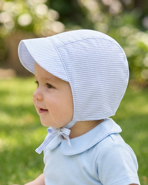 Baby boy Sun Hat Blue Seersucker
