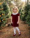 Classic Toddler Velvet Dress with Lace Collar Red