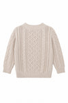 Carriage Boutique beige fisherman knit pullover sweater for baby boys with cable knit texture and ribbed trim.