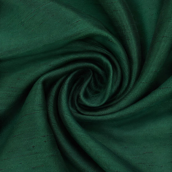 Carriage Boutique dark green silk fabric with a subtle textured finish and elegant swirl drape