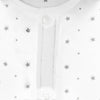 Carriage Boutique white infant sleep gown with grey star print and button-front closure for easy diaper changes