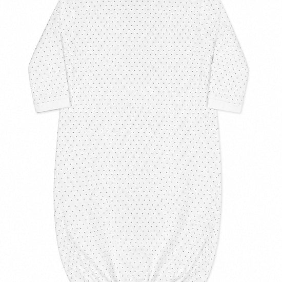 Carriage Boutique white infant sleep gown with grey star print, long sleeves, and a comfortable loose fit.