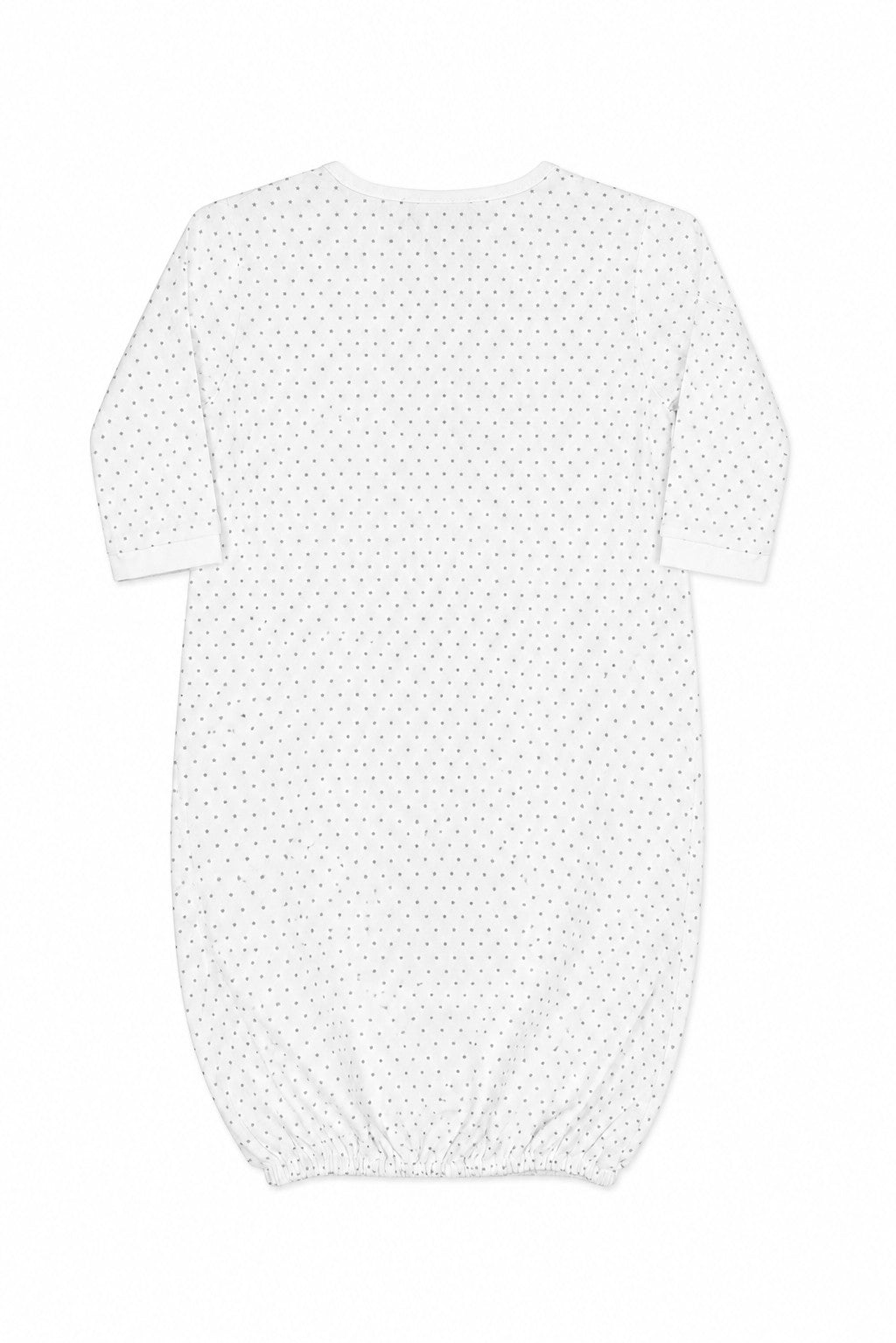 Carriage Boutique white infant sleep gown with grey star print, long sleeves, and a comfortable loose fit.