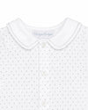 Carriage Boutique white infant shirt with grey star print, Peter Pan collar, and button-down front.