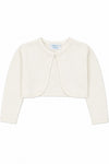 Carriage Boutique ivory knit bolero sweater for girls with long sleeves and a single button closure